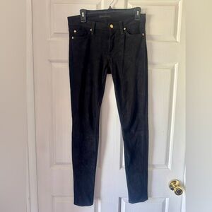 7 FOR ALL MANKIND Black Suede-Like Pants with Gold Accents